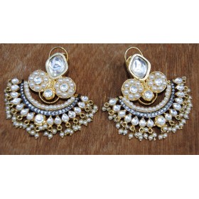 PEARLY POLKI DIAMOND CHAND BALI EARRINGS